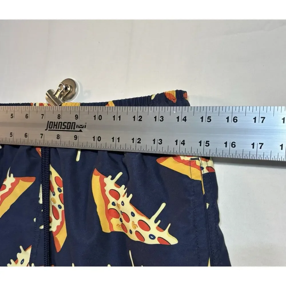 U.S. Surf Club Pizza Print Swim Trunks Mens Small Blue Mesh Lined Beach Shorts